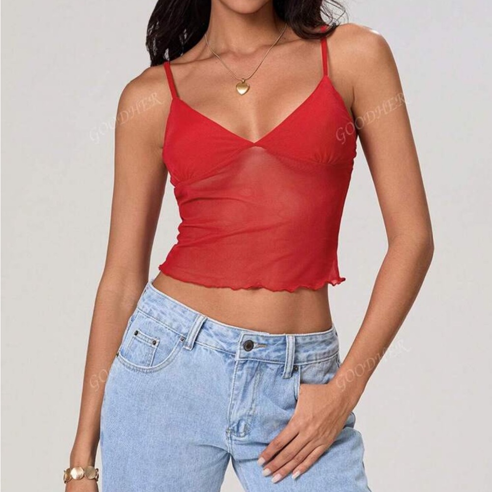 Red sheer tank top